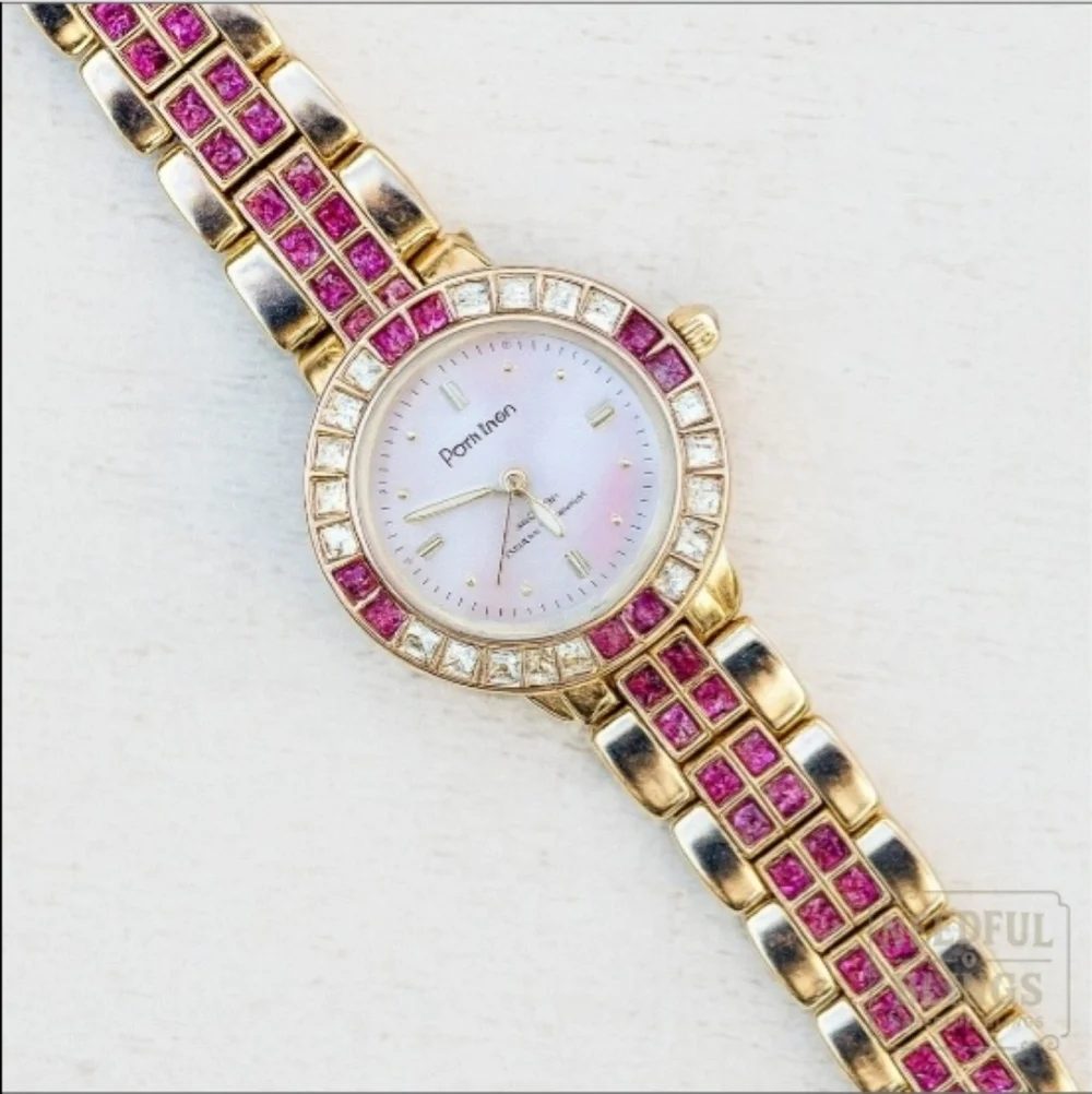 Permitron Purple Crystal Stainless Steel Y2K Quartz Watch 🦩